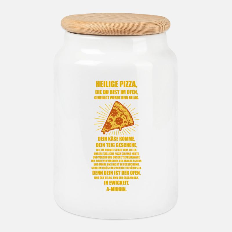 Kirche der Heiligen Pizza 🍕 - das Gebet - Keksdose mit Holzdeckel - Weiß
