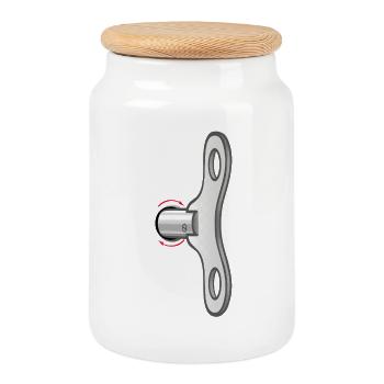 A key on the back - Cookie Jar with Wooden Lid - white - Front