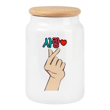 K-Pop Fingerherz Liebe – Sarang ❤️ - Cookie Jar with Wooden Lid - white - Front