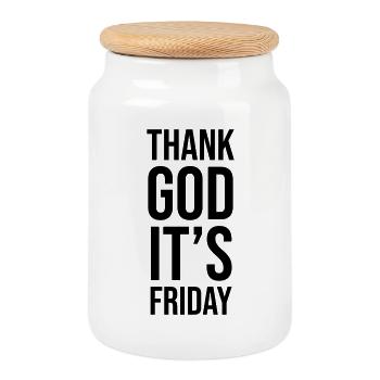 Thank God Its Friday - Keksdose mit Holzdeckel - Weiß - Vorne
