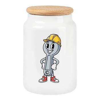 Technicien Dessin animé Clé Humour Mécanique - Boîte à biscuits avec couvercle en bois - blanc - Devant