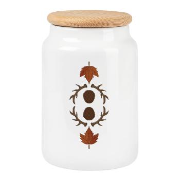 Automne Pomme de pin Bois Feuille d’érable - Boîte à biscuits avec couvercle en bois - blanc - Devant