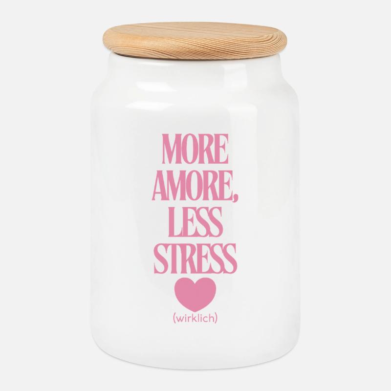 Plus d’amour, moins de stress - Boîte à biscuits avec couvercle en bois - blanc