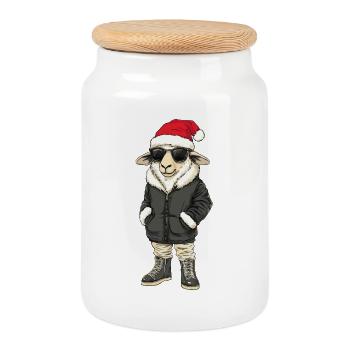 Moutons Noël Hiver - Boîte à biscuits avec couvercle en bois - blanc - Devant