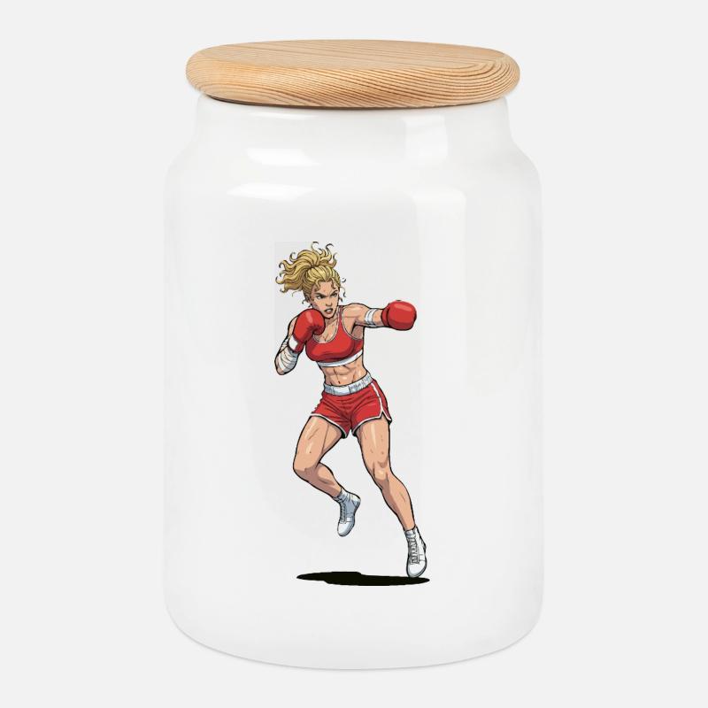 Épouse boxer - Boîte à biscuits avec couvercle en bois - blanc