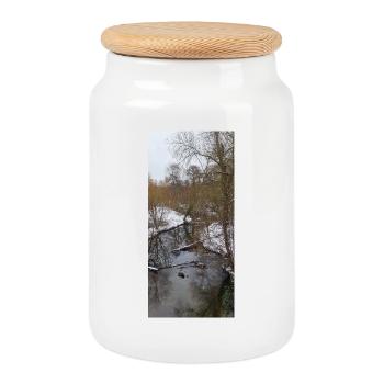 Winterfluss im Nebel - Keksdose mit Holzdeckel - Weiß - Vorne
