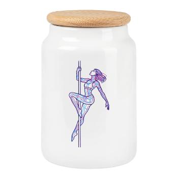 Art au trait féminin Illustration de danse au poteau cadeau - Boîte à biscuits avec couvercle en bois - blanc - Devant