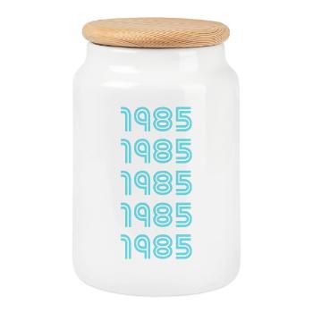Année de naissance 1985 - Boîte à biscuits avec couvercle en bois - blanc - Devant
