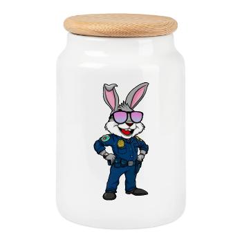 Lapin de la Police - Boîte à biscuits avec couvercle en bois - blanc - Devant