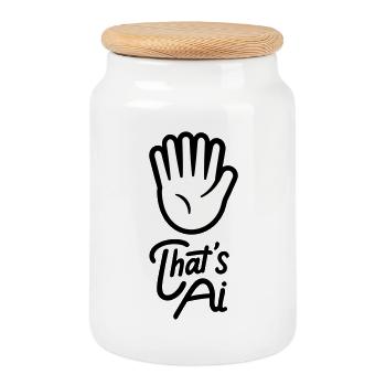 "That's AI" Hand with 6 Fingers Emblem - Keksdose mit Holzdeckel - Weiß - Vorne