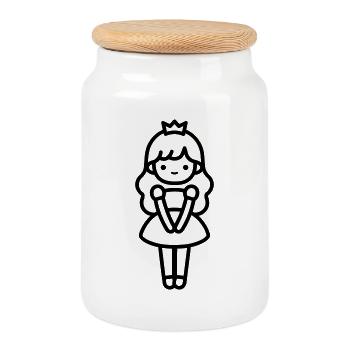 princess - Cookie Jar with Wooden Lid - white - Front
