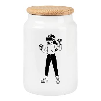 VR Gamer - Boîte à biscuits avec couvercle en bois - blanc - Devant