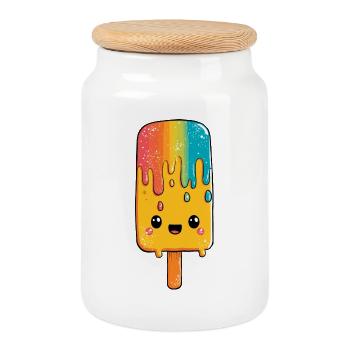 Bonheur aux glaces arc-en-ciel - Boîte à biscuits avec couvercle en bois - blanc - Devant