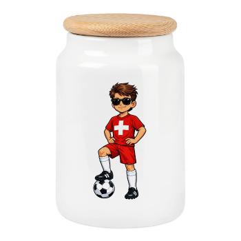 Football Jeune Suisse Fan Drapeau suisse - Boîte à biscuits avec couvercle en bois - blanc - Devant