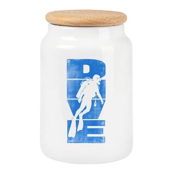 Silhouette bleue du Plongeur en haute mer - Boîte à biscuits avec couvercle en bois - blanc - Devant