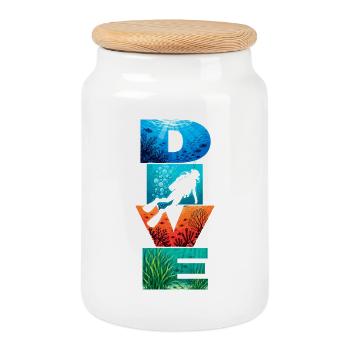 Dive Underwater Letter Art - Cookie Jar with Wooden Lid - white - Front