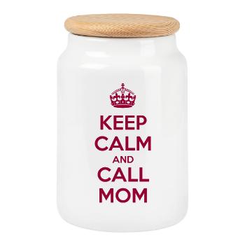 Keep Calm and Call Mom - Cookie Jar with Wooden Lid - white - Front