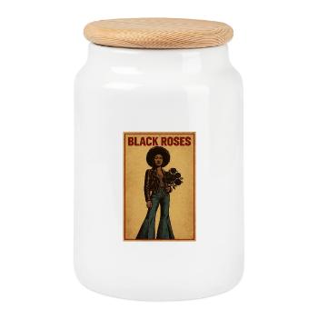 Black Roses Afro Vintage Poster - Cookie Jar with Wooden Lid - white - Front