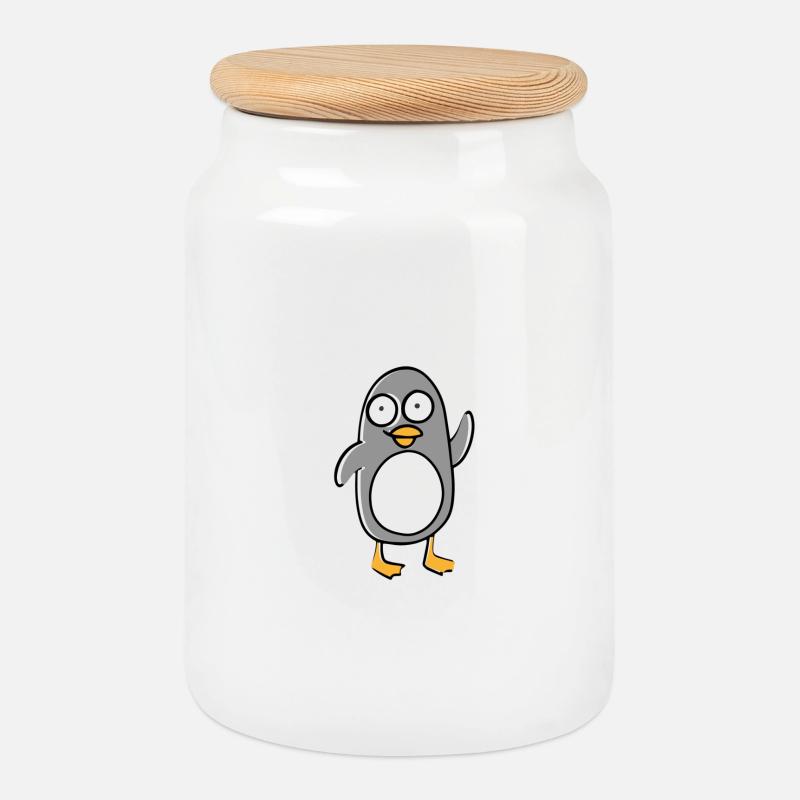 Pinguin - Keksdose mit Holzdeckel - Weiß