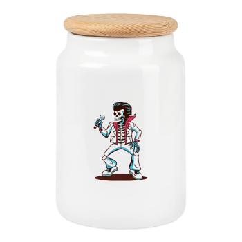 Skeleton Singer on Stage - Cookie Jar with Wooden Lid - white - Front