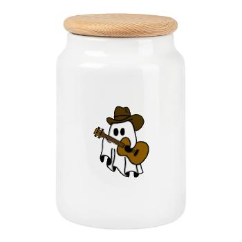 Guitariste fantôme en chapeau de cow-boy - Boîte à biscuits avec couvercle en bois - blanc - Devant