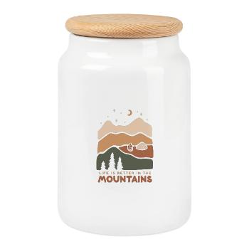 life is better in the mountains - Cookie Jar with Wooden Lid - white - Front