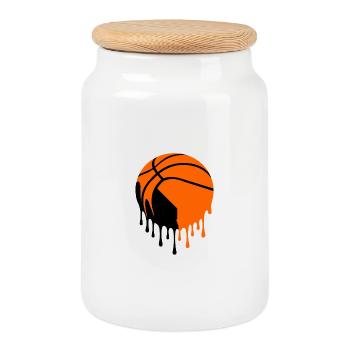 Tropfende Basketball-Straßenkunst - Keksdose mit Holzdeckel - Weiß - Vorne