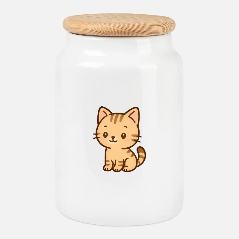Motif de dessin animé de chaton mignon - Boîte à biscuits avec couvercle en bois - blanc