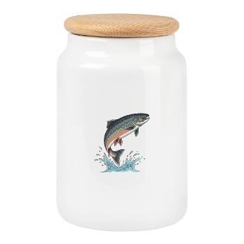 Saibling Forelle Angeln Fischen Fliegenfischen - Keksdose mit Holzdeckel - Weiß - Vorne