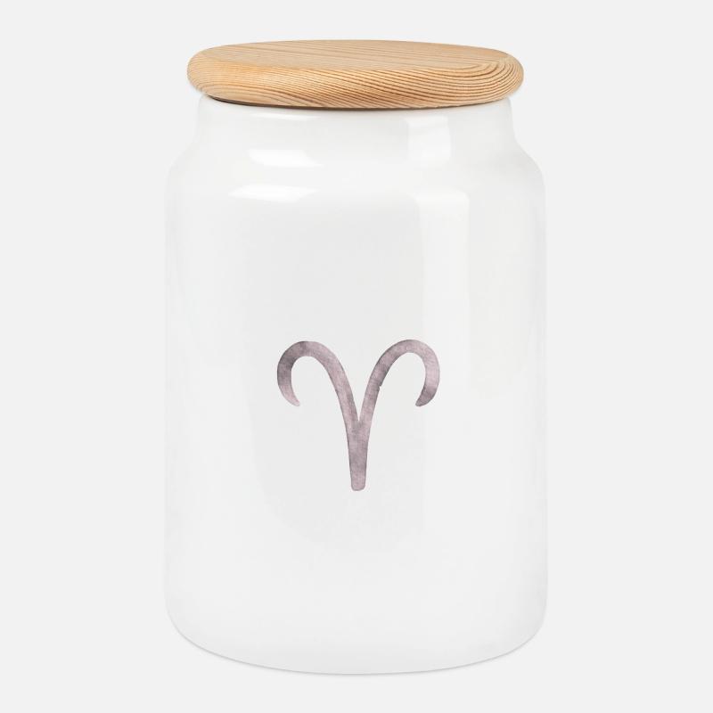 Ram - Cookie Jar with Wooden Lid - white