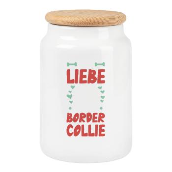 J’adore mon Border Collie - Boîte à biscuits avec couvercle en bois - blanc - Devant