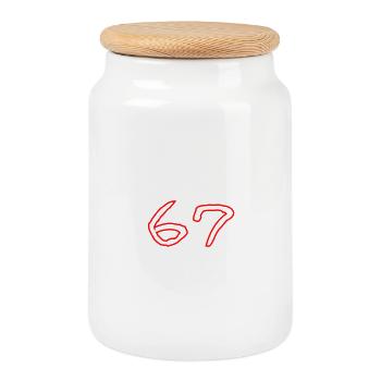 67 - Cookie Jar with Wooden Lid - white - Front