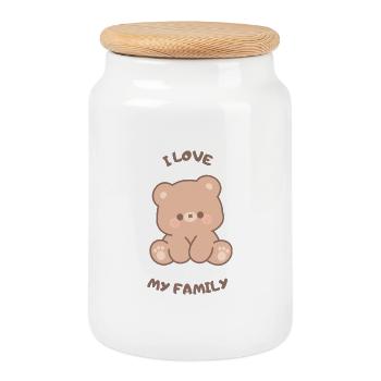 Amour de l’ourson câlin pour la famille - Boîte à biscuits avec couvercle en bois - blanc - Devant