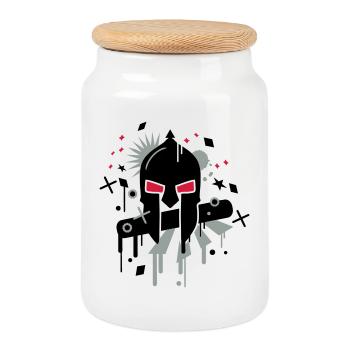 Spartaner Helm - Keksdose mit Holzdeckel - Weiß - Vorne