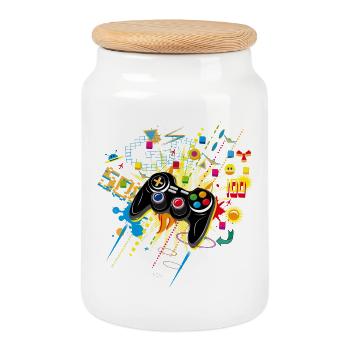Gamepad Video Games - Cookie Jar with Wooden Lid - white - Front