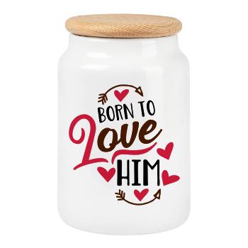 amour - Boîte à biscuits avec couvercle en bois - blanc - Devant