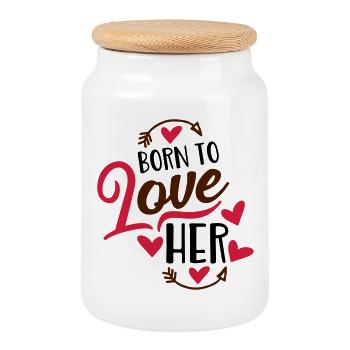 amour - Boîte à biscuits avec couvercle en bois - blanc - Devant