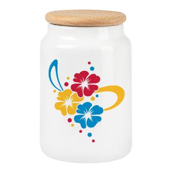 Flower Bouquet with ribbon - Cookie Jar with Wooden Lid - white - Front