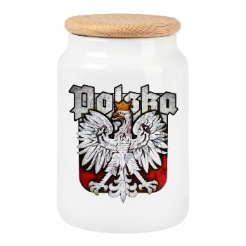 Poland - Polska - Eagle - Silver Edition - Cookie Jar with Wooden Lid - white - Front