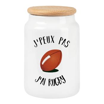 J'peux pas j'ai rugby - Boîte à biscuits avec couvercle en bois - blanc - Devant