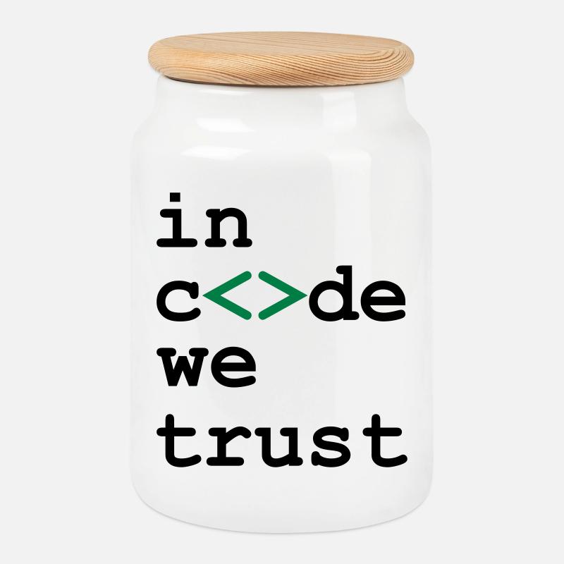 [ In code we trust ] - Cookie Jar with Wooden Lid - white