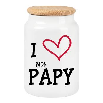 I Love mon Papy - Boîte à biscuits avec couvercle en bois - blanc - Devant