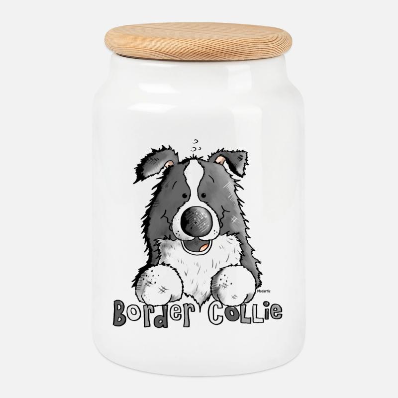 Süßer Border Collie - Hund - Keksdose mit Holzdeckel - Weiß