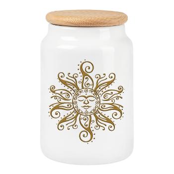 Golden sun tattoo midsummer summer - Cookie Jar with Wooden Lid - white - Front