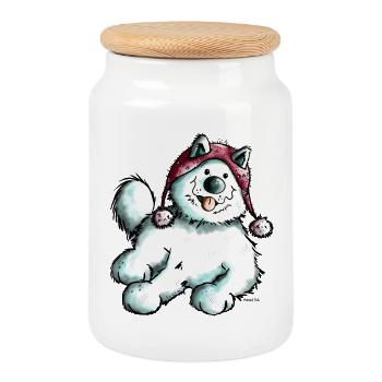 Happy Samojede I Schlittenhund I Hunde Geschenk - Keksdose mit Holzdeckel - Weiß - Vorne