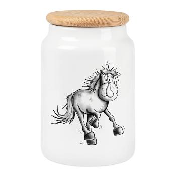 Running White Horse - Cookie Jar with Wooden Lid - white - Front