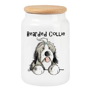 Mignon Bearded Collie - Boîte à biscuits avec couvercle en bois - blanc - Devant