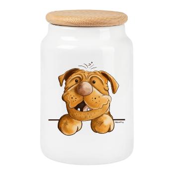 Neugierige Bordeaux Dogge - Keksdose mit Holzdeckel - Weiß - Vorne