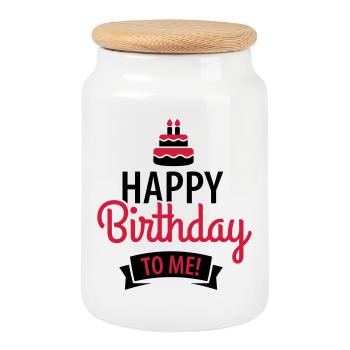 Happy birthday to me! - Boîte à biscuits avec couvercle en bois - blanc - Devant