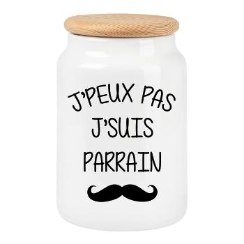 Parrain / Oncle / Tonton / Famille / Filleul - Boîte à biscuits avec couvercle en bois - blanc - Devant